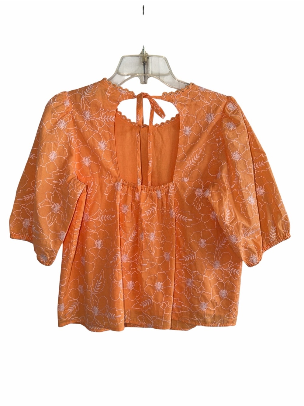 LOFT Orange Embroidered Balloon Sleeve Blouse Size Small NWT - Picture 3 of 7